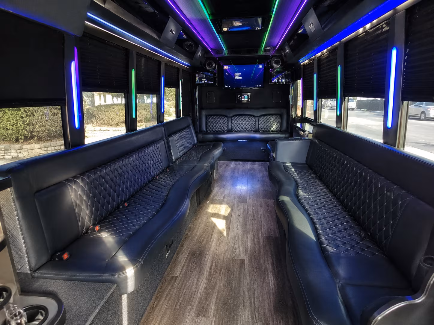orange 15 passenger party bus interior