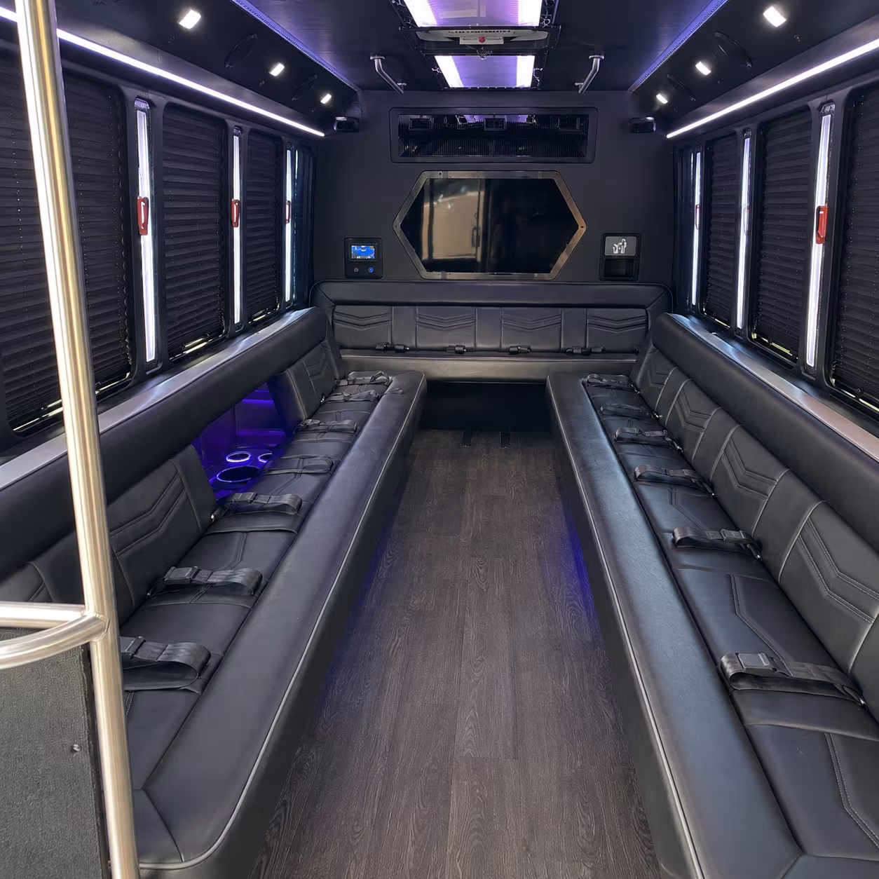 orange 18 passenger party bus interior