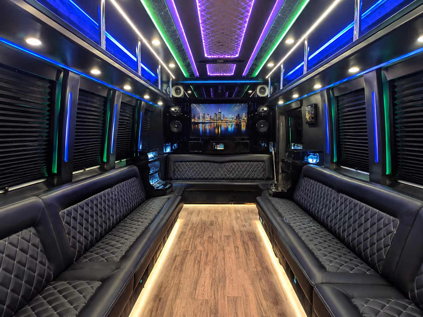 orange 25 passenger party bus interior
