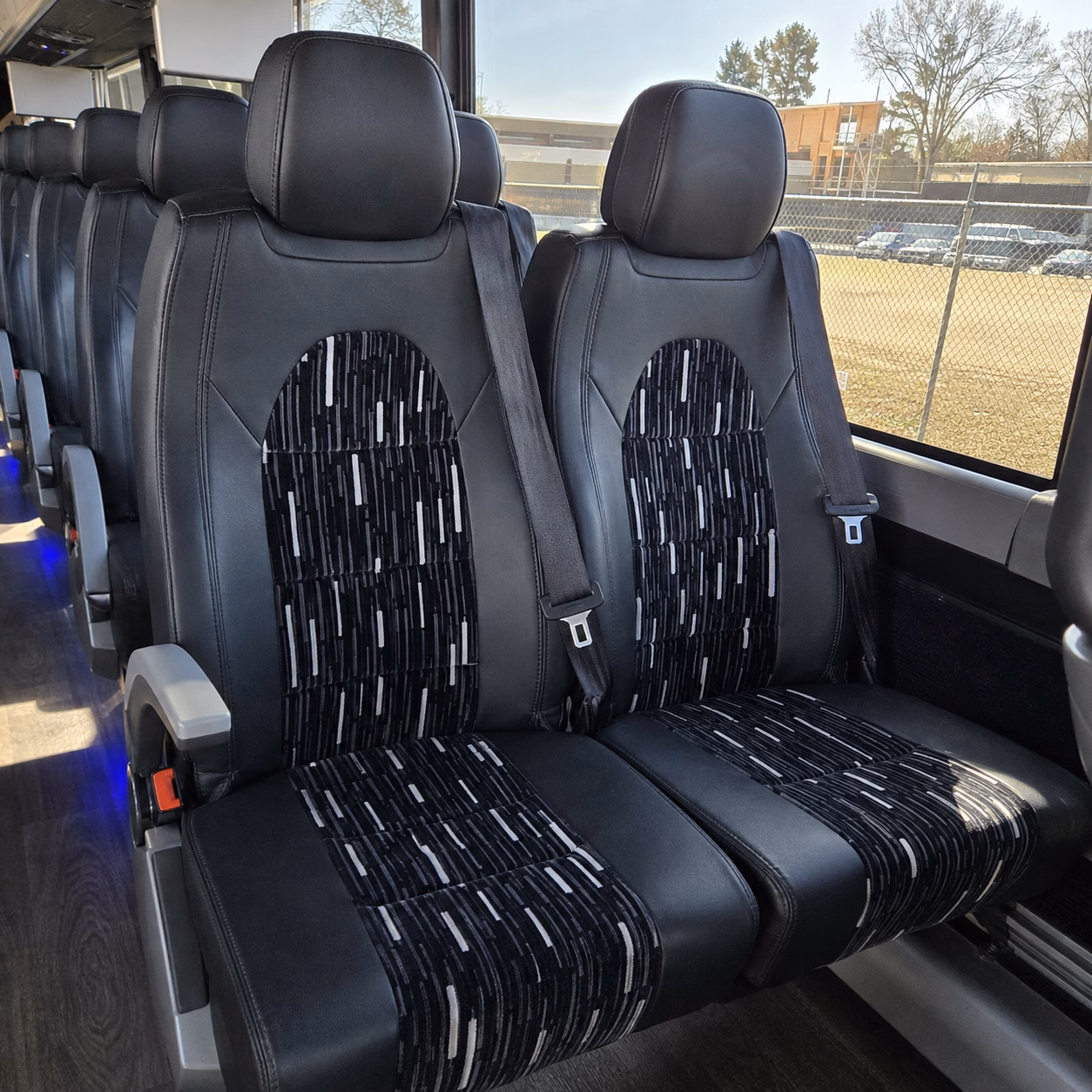orange charter bus inside