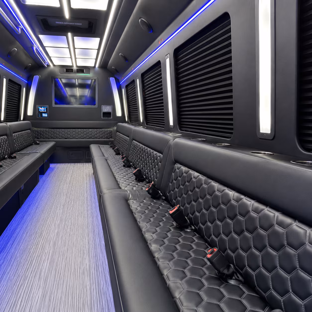 orange party bus rental interior